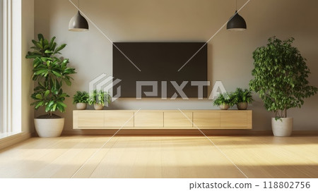 Bright living room with TV 118802756