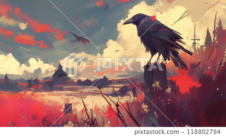 A flying crow 118802784