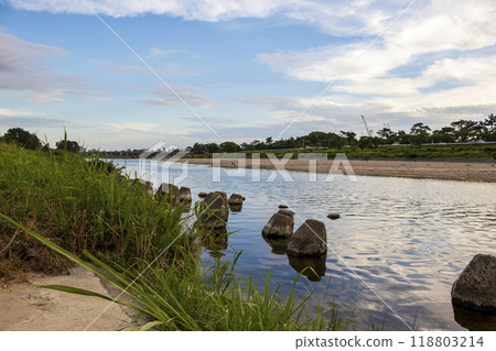 Calm riverbank on a sunny day Calm riverbank on a sunny day 118803214