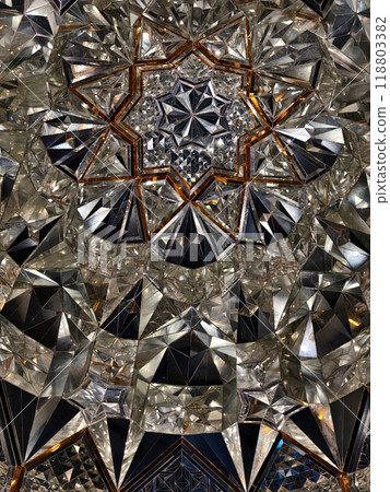 A detailed close up view of a kaleidoscope featuring a star in the middle A detailed close up view of a kaleidoscope featuring a star in the middle 118803382