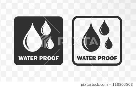 Waterproof shield drop icon symbol. Water Proof sign logo. Water protection, liquid proof.  Vector illustration image. Isolated on background. 118803508