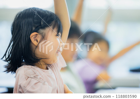 Elementary school students taking lessons in a classroom 118803590