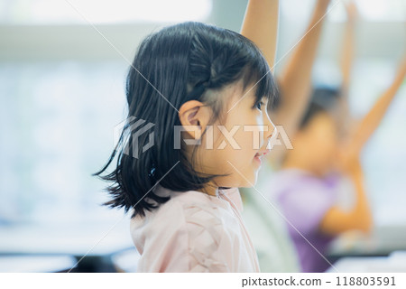 Elementary school students taking lessons in a classroom 118803591
