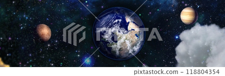 Earth and galaxies in space. Design fantasy. Blue Sunrise.Elements of this image furnished by NASA. Earth and galaxies in space. Design fantasy. Blue Sunrise.Elements of this image furnished by NASA. 118804354