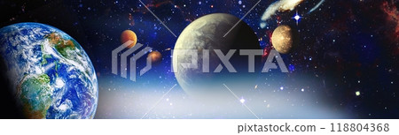 Earth from space. Earth globe with stars and nebula background. Earth, Galaxy and Sun from space. Blue Sunrise.Elements of this image furnished by NASA. Earth from space. Earth globe with stars and nebula background. Earth, Galaxy and Sun from space. Blue Sunrise.Elements of this image furnished by NASA. 118804368