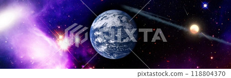 Earth from space. Earth globe with stars and nebula background. Earth, Galaxy and Sun from space. Blue Sunrise.Elements of this image furnished by NASA. Earth from space. Earth globe with stars and nebula background. Earth, Galaxy and Sun from space. Blue Sunrise.Elements of this image furnished by NASA. 118804370