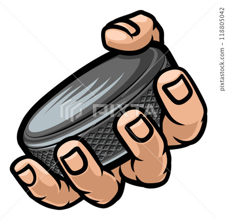 Mascot Person Hand Fist Holding Ice Hockey Puck 118805042