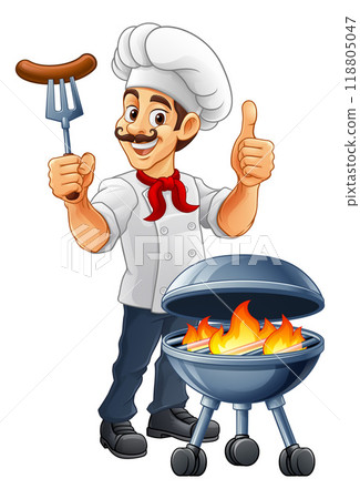 Chef Cartoon Barbecue Cook Man Mascot Character Chef Cartoon Barbecue Cook Man Mascot Character 118805047