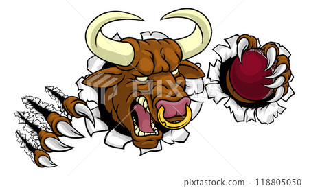 Bull Minotaur Longhorn Cow Cricket Mascot Cartoon Bull Minotaur Longhorn Cow Cricket Mascot Cartoon 118805050
