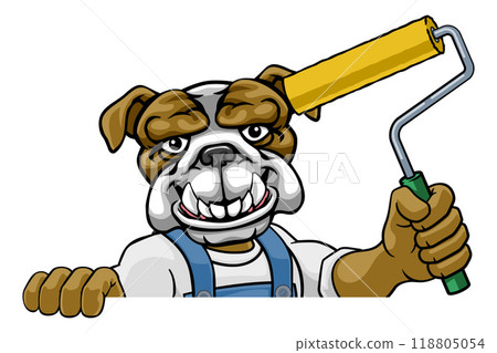 Bulldog Painter Decorator Paint Roller Mascot Man Bulldog Painter Decorator Paint Roller Mascot Man 118805054