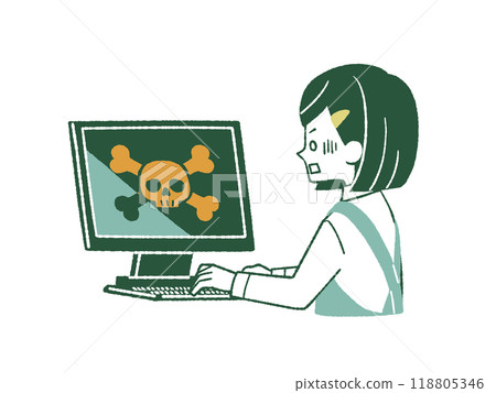 穿著圍裙的女人遭遇惡意電腦故障 - 4 種顏色 118805346