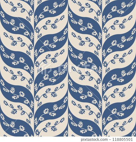 Winter floral branch seamless pattern. Calm leaves braided endless background. Blue and beige 118805501