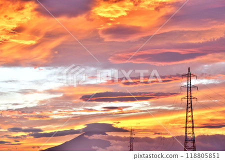 Sunset and Mt. Fuji silhouette Sunset and Mt. Fuji silhouette 118805851