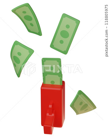 Money Gun Cash Cannon 3D graphics with money pouring out Money Gun Cash Cannon 3D graphics with money pouring out 118805975
