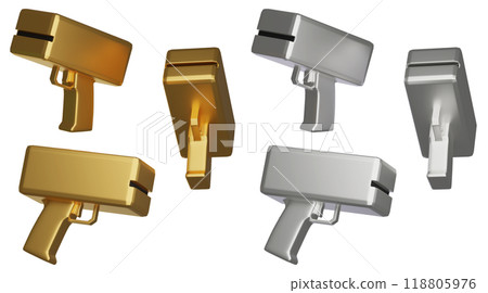 gold and silver money gun cash cannon 3D graphics gold and silver money gun cash cannon 3D graphics 118805976