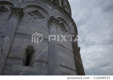A close-up of the Leaning Tower of Pisa in Italy A close-up of the Leaning Tower of Pisa in Italy 118806035