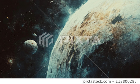A landscape of multiple planets and stars in space 118806283