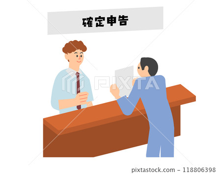 一名男子在稅務局提交納稅申報表 一名男子在稅務局提交納稅申報表 118806398