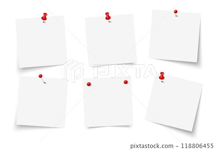 Sticky notepad with pin. Blank white paper note push pin. Vector sticky paper pinned on the notice board 118806455