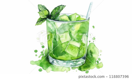 Watercolor Mojito with Fresh Mint and Lime. High quality photo 118807396