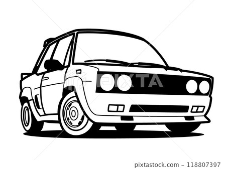 Retro Italian coupe front coloring book style car illustration 118807397