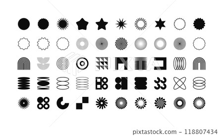 Brutalist geometric shapes, modern symbols. Simple primitive elements and forms. Retro design, trendy contemporary minimalist style, y2k. Vector illustration 118807434