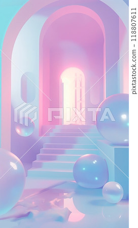 Pastel Archway with Floating Iridescent Spheres. High quality photo 118807611