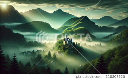 斯堪的納維亞半島美麗的霧景觀。 118808620