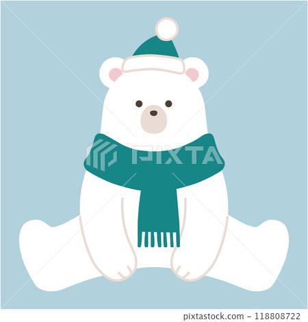 Vector illustration of a Christmas polar bear. Winter, scarf, hat, polar bear, polar bear 118808722