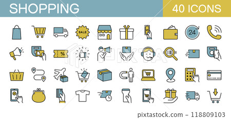 Shopping and online shopping icon set color 118809103