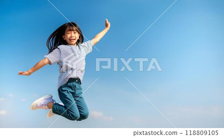 Girls to jump in the blue sky 118809105