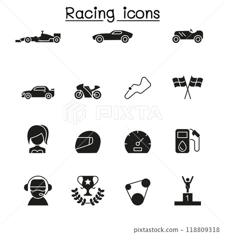 Racing icon set in glyph style 118809318