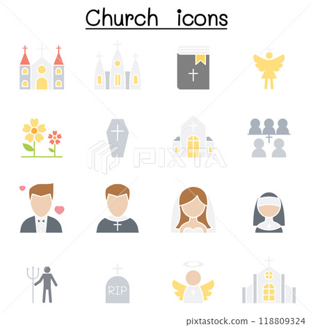 Church icon set in flat color style Church icon set in flat color style 118809324