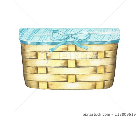Hand drawn decarotic basket. Watercolor illustration Hand drawn decarotic basket. Watercolor illustration 118809619