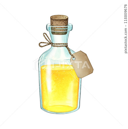 Hand drawn essential oil bottle. Spa collection. Watercolor illustration Hand drawn essential oil bottle. Spa collection. Watercolor illustration 118809676