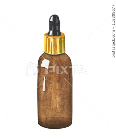 Hand drawn essential oil bottle. Spa collection. Watercolor illustration Hand drawn essential oil bottle. Spa collection. Watercolor illustration 118809677