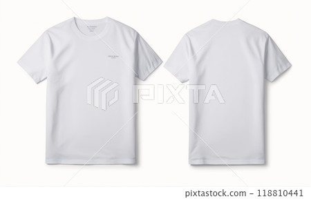 A white t-shirt with short sleeves is shown from the front and back 118810441