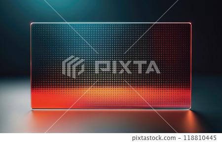 A glass panel with a dot pattern illuminated with red light against a dark background 118810445