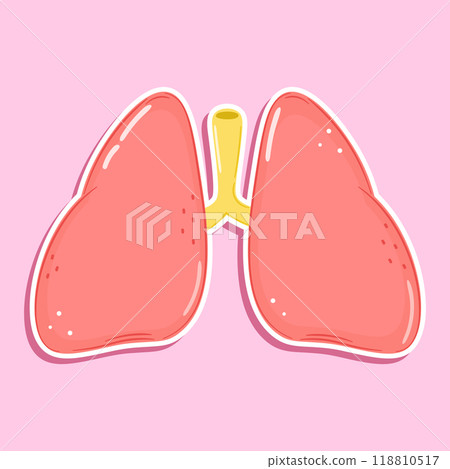 Sticker Lungs character. Vector hand drawn cartoon kawaii character illustration icon. Isolated on pink background. Lungs character concept 118810517