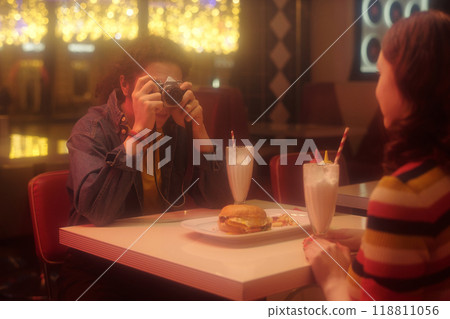 Photographing Milkshake and Burger at Retro Diner 118811056