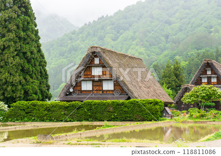 Gifu Prefecture, Ono District, Shirakawa Village, Hagimachi, Shirakawa-go gabled houses, village Gifu Prefecture, Ono District, Shirakawa Village, Hagimachi, Shirakawa-go gabled houses, village 118811086
