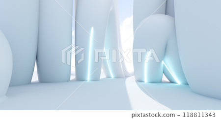 Abstract white interior with blue glowing lines 3d render illustration 118811343