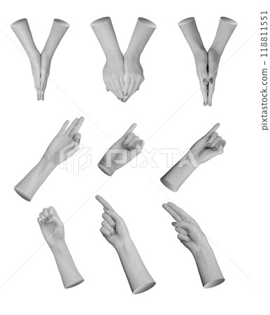 Different hand gestures set, finger signs isolated on a white background Different hand gestures set, finger signs isolated on a white background 118811551