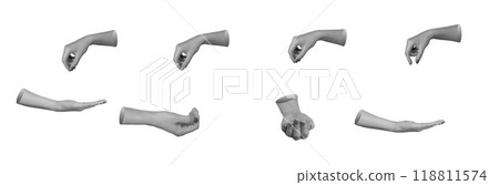 isolated hands set, one making a pinching gesture and the other showing an open palm isolated on a 118811574