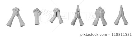 Intertwined fingers for support sign, praying palms together, hand gestures set, isolated on white Intertwined fingers for support sign, praying palms together, hand gestures set, isolated on white 118811581