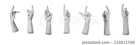 Index finger pointing up, hand sign, pointer gesture indicating, showing. Isolated on white 118811586