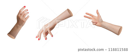 hands with red painted nails, reaching position, extended with fingers gently curved, isolated on 118811588