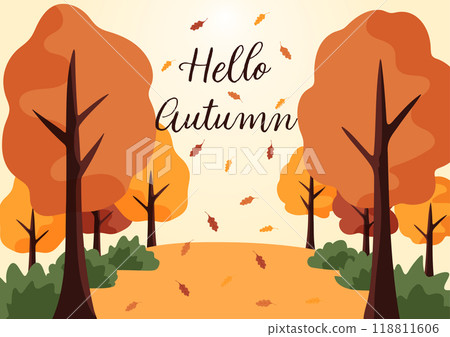 autumn season theme vector flat design forest background nature illustration wallpaper template autumn season theme vector flat design forest background nature illustration wallpaper template 118811606