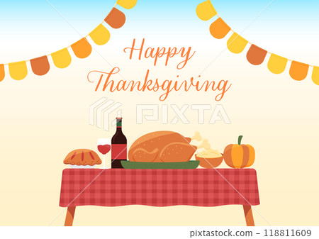 Thanksgving theme background food tablescape holiday festival invitation card template Thanksgving theme background food tablescape holiday festival invitation card template 118811609