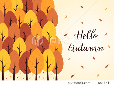 autumn season theme vector flat design forest background nature illustration wallpaper template 118811610